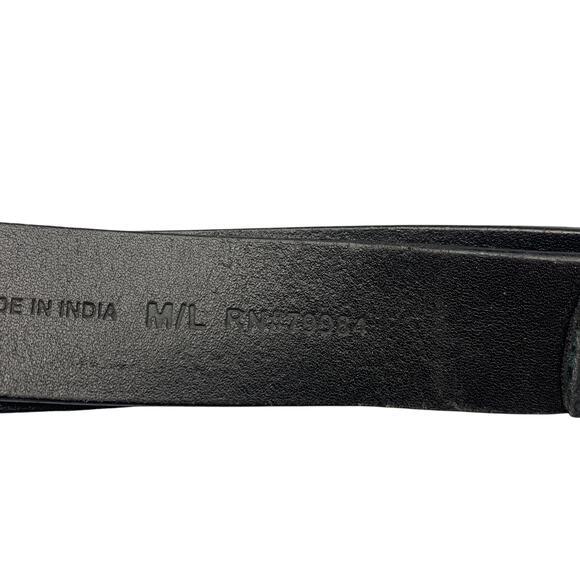 Chicos Charm Boho Belt Size M L Black Leather Slide Adjustable Silver Buckle - Picture 7 of 8